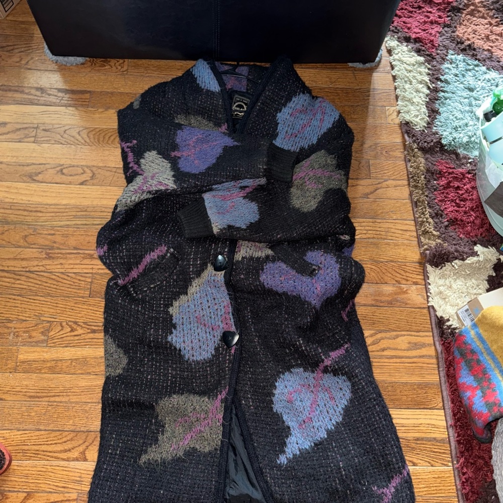 Black Cardigan with Leaf Pattern